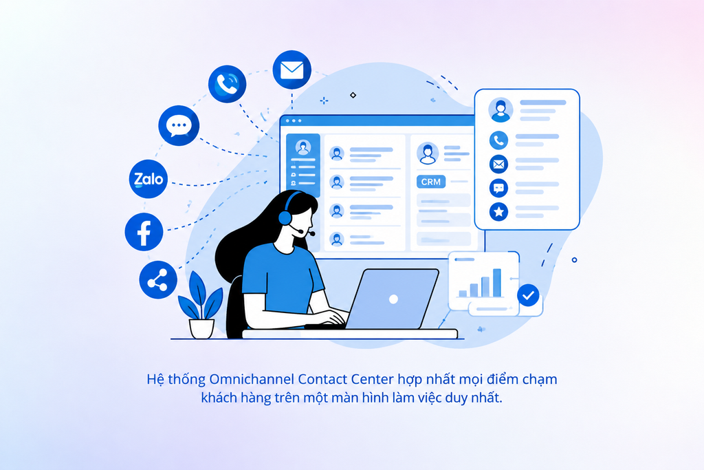 Giao diện tổng đài đa kênh kết hợp CRM giúp tối ưu hóa quy trình chăm sóc khách hàng