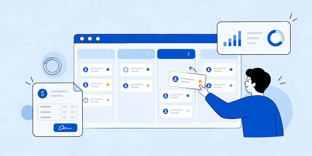 Minh họa tính năng quản lý giao dịch và báo giá trong Zoho CRM, giúp theo dõi tiến độ bán hàng và quản lý cơ hội kinh doanh.